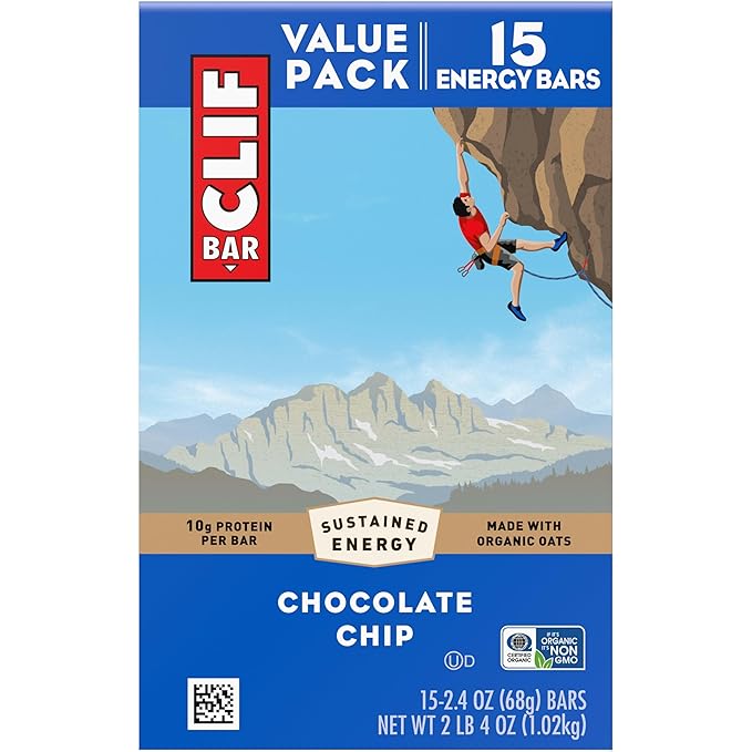 CLIF BAR - Energy Protein Bars - Chocolate Chip - Made with Organic Oats - Energy Bars - Non-GMO - (15 Pack)
