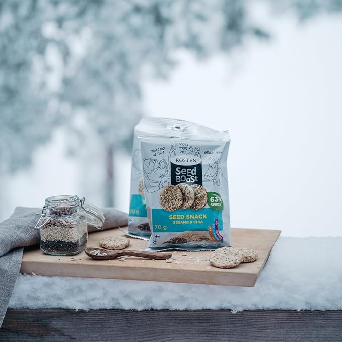 ROSTEN SeedBoost Seed Crackers (8 Pack) Sesame & Chia Flavor - Vegan, Non-GMO, Gluten Free (2.5oz Each)