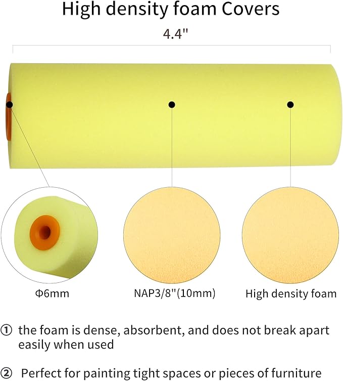 Voomey 4 Inch Foam Paint Roller, High Density Flat Head Foam Mini Paint Roller(Pack of 24), Home Painting Supplies，Paint Edger Tool for Walls，Suitable for Kitchen Cabinets, Doors, Tables, Etc