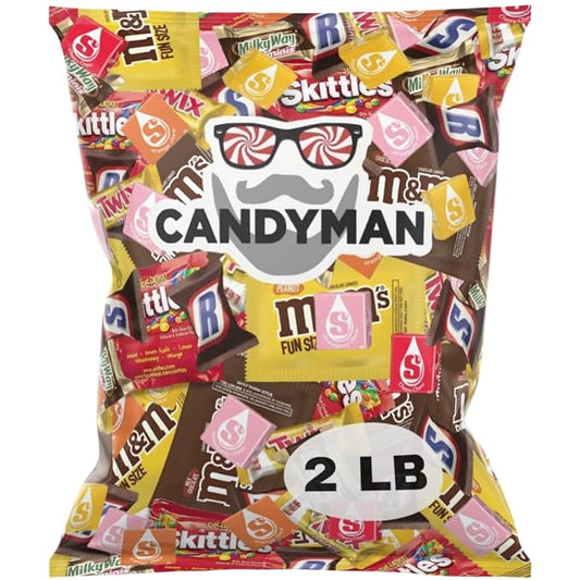 CANDYMAN Bulk Assorted Candy Variety Pack Individually Wrapped Chocolate & Candy Mix, 2 Pound Party Bag Assortment for Holiday Treats, Office Snacks, Gifting, & Favors
