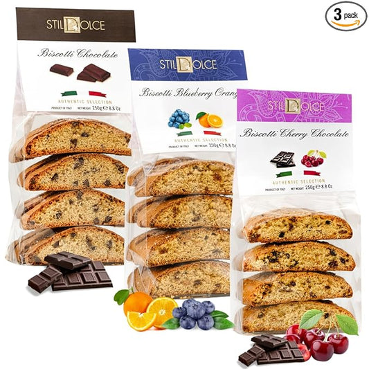 Italian Semi-Soft Biscotti Cookies Variety pack | Chocolate, Blueberry Orange, Chocolate Cherry | | Made in Tuscany, Italy | Stildolce Traditional Authentic Biscuits (Pack of 3)