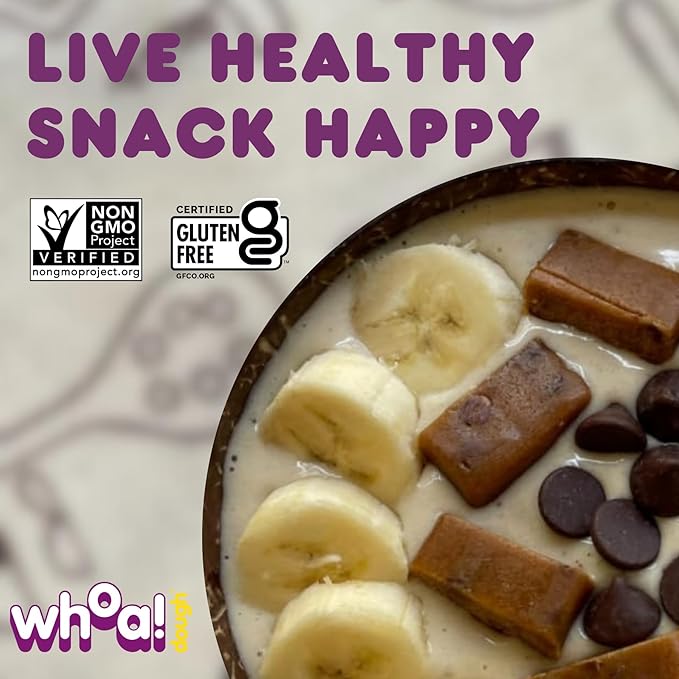 Whoa Dough Edible Cookie Dough Bars- Certified Non-GMO, Kosher and Gluten Free Bars - Healthy Snack Foods - Plant Based Snacks Made With Real Ingredients - Brownie Batter Cookie Dough - 10 Pack