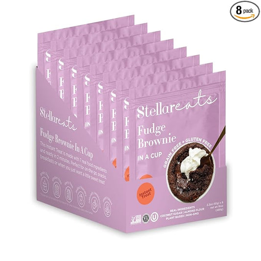 Stellar Eats Grain-Free Fudge Brownie Instant Treat in a Cup | Single-Serve | 7g Protein | Gluten-Free, Dairy-Free, Plant-Based, Paleo-Friendly | Made with 7 Real Ingredients | 8 Pack