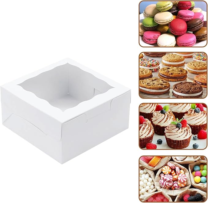 JOHOPACK 100 Pack 5x5x2.5 Inch Bakery Boxes Cookie Boxes with window Treat Box Chocolate Covered Strawberries Box for Macaroon Dessert Cupcake Pastry Muffins