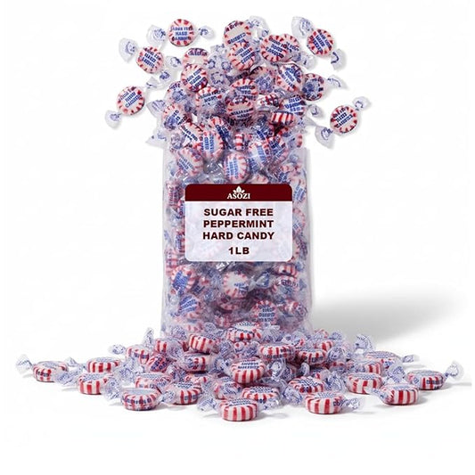 Sugar Free Peppermint Hard Candy 1 LB – Guilt-Free Mint Candy, Refreshing Sugarless Treats for Holidays, Parties, Office, Snacks & Everyday Enjoyment, Resealable Bag