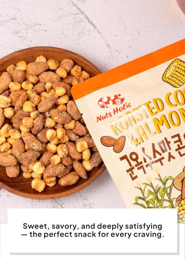 Korean Food Nuts Holic Roasted Corn & Almond, Sweet & Nutty Crunchy Almond Snack, 8 Packs 8.5 oz (1.05 oz Each)