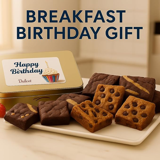 Birthday Gift Basket for Women - 18 Individually Wrapped Brownies Freshly Baked in a Variety of Flavors - Dulcet's Signature Flavored Fudge Brownies - Gift Box Comes with Happy Birthday Card