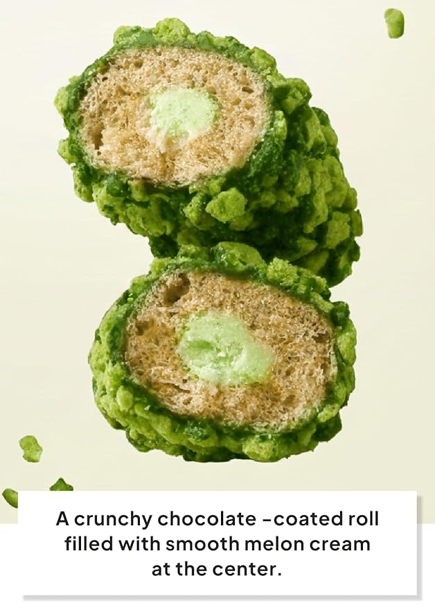 Korean Food CJ Freshway Melon Crunch Roll Snack 10.6 oz (30 Individually Wrapped Pieces) – Crispy Korean Grain Roll with Sweet Melon Cream Filling