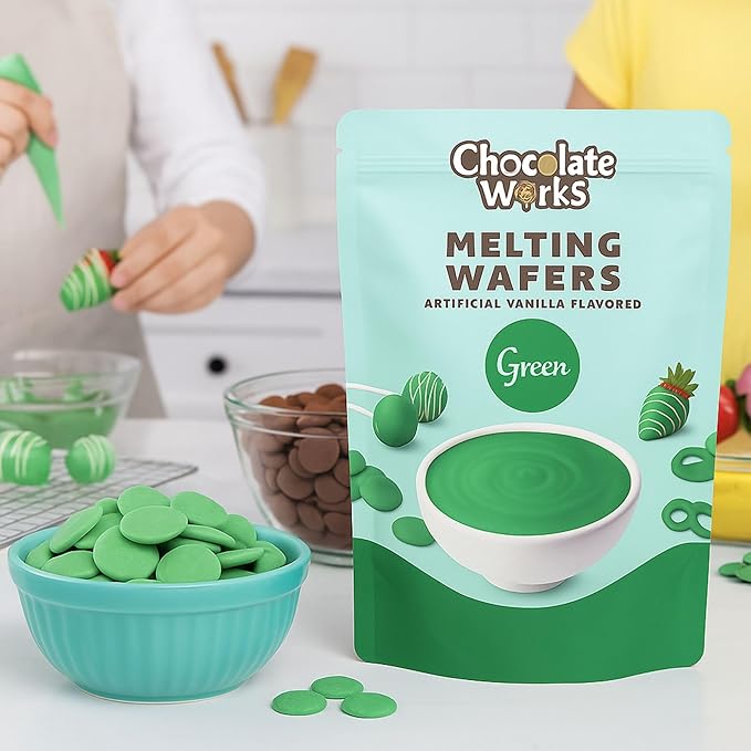 Chocolate Works Green Melting Chocolate Wafers, 1lb (Pack of 1)