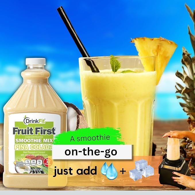 DrinkFit Fruit Smoothie | Real Fruit Puree, Low Sugar, Gluten:Free & Non:GMO, Pina colada Smoothie Mix : Makes 32 Smoothies, 64 Fl Oz with Dispensing Pump (Pina Colada)