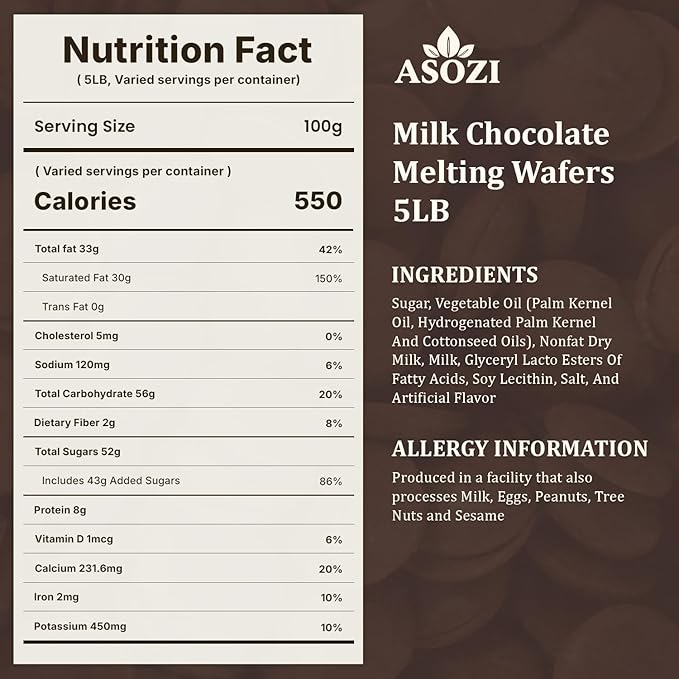 Milk Chocolate Melting Wafers – 5 LB Resealable Bag, Smooth & Velvety Chocolate for Baking, Candy, Dubai Chocolate Bars & Confections (Milk Chocolate)