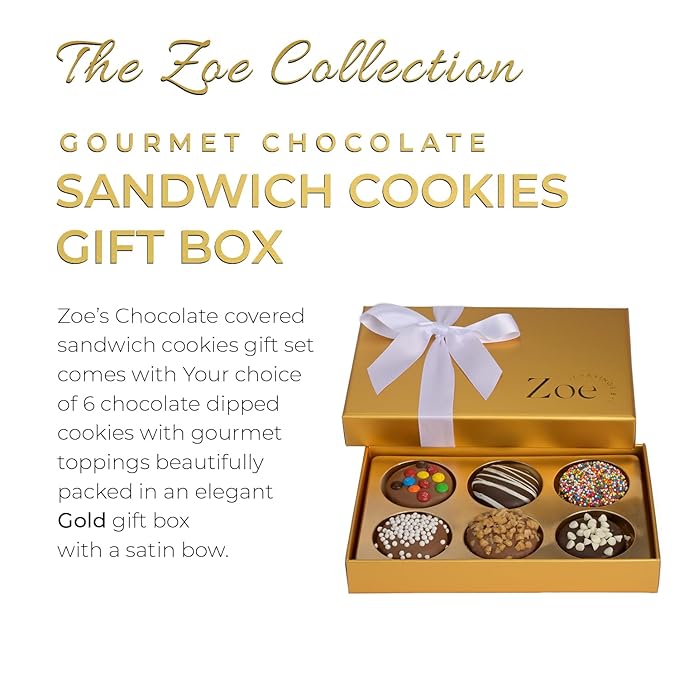 CRAVINGS BY ZOE Valentines Day and Birthday Chocolate Covered Cookies Gift Basket | 6 Count | Kosher Milk & Dark Belgian Chocolate Gourmet Food Gift Box | Birthday, Thank You, Candy Gifting Men Women Him Her Mom
