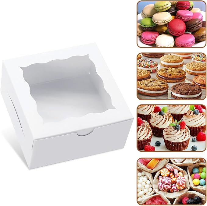 JOHOPACK 100 Pack Cookie Boxes 4x4x2 Inch Bakery Boxes with window Treat Box Chocolate Covered Strawberries Box for Christmas Valentine's Mother's Day