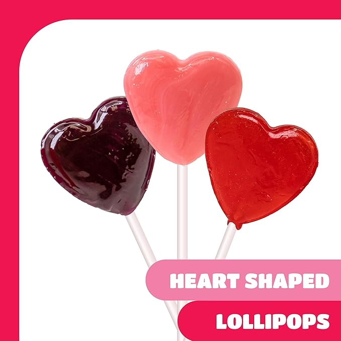 Heart Shaped Lollipops - 90 Count - 2 Pound Pack - Individually Wrapped Valentines Candy - Berry Flavors - Heart Candy for Classrooms, Buffets & Gifting