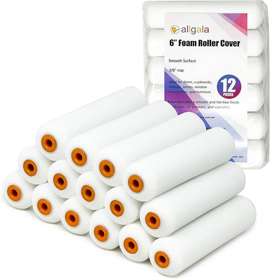 Allgala Foam Rollers, 12 Pack 6 inch Shedless Mini Foam Sponge Paint Roller Cover for Trim Wall Funiture Doors Cupboard Cabinets Doors