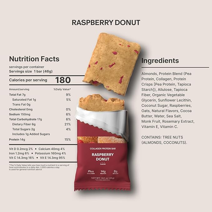 Stars + Honey Protein Bars - The Raspberry Donut, 14g Protein, 2g Sugar, w/Collagen Keto Friendly Snack - Gluten, Dairy, Seed Oil, & Soy Free - High-Protein Snacks for Energy & Recovery -10 pack
