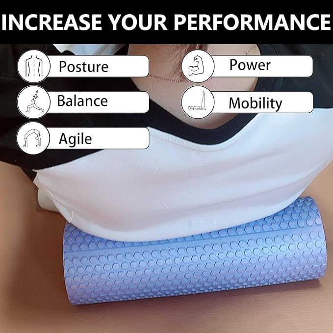 EVA Massage Roller, Recovery Foam Roller, Medium Density Light Blue Trigger Point Massage Roller for Deep Tissue Excercise, Physical Therapy, Muscle Restoration, 12" X 4" Round