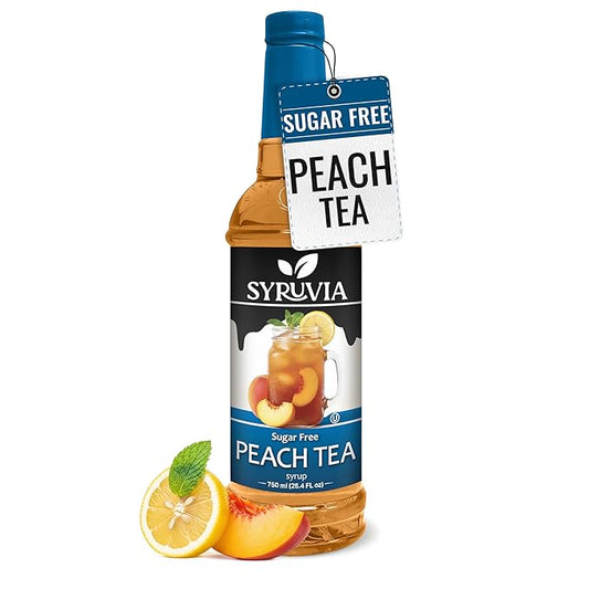 Syruvia Sugar Free Peach Tea Flavored Syrup for Drinks, Cocktails, Lemonades, Iced Teas and Desserts – 25.4 fl oz