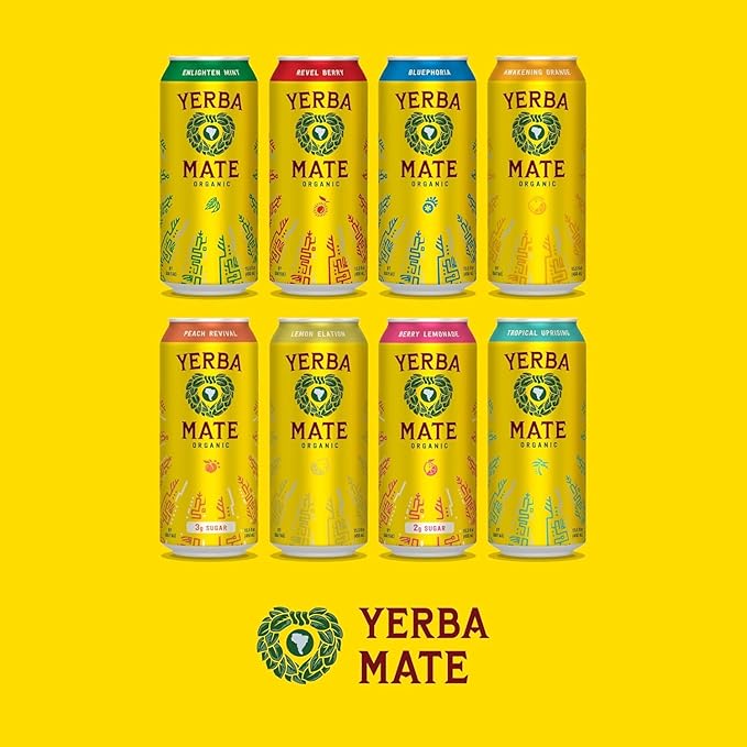 Yerba Madre Organic Yerba mate Energy Drink Alternative, Peach Revival, Low Sugar, 150mg Natural Plant Based Caffeine, Smooth Energy & Focus, No Jitters or Crash, 15.5 Oz (Pack of 12), Packaging May Vary