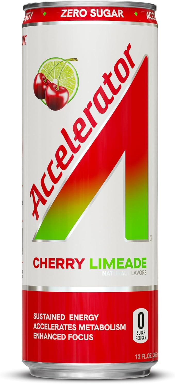 Accelerator Energy Drink, Cherry Limeade 12oz can (12 pack), Zero Sugar, Sustained Energy from 100% Natural Caffeine (200mg from Green Coffee Bean & Green Tea extract)
