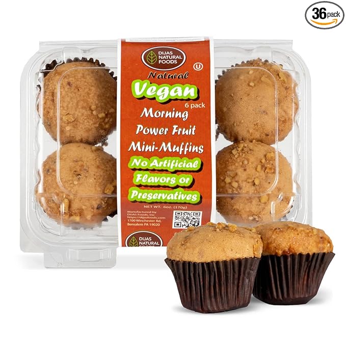 DIJAS Natural Foods Plant-Based 36-Vegan Mini Muffins ONLY $0.97-oz! Natural and Preservative Free Ingredients, Delicious Snack and Breakfast (36 Muffins) (Powerfruit)