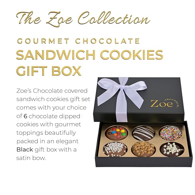 CRAVINGS BY ZOE Valenties Day and Birthday Chocolate Covered Cookies Gift Basket | 6 Count | Kosher Milk & Dark Belgian Chocolate Gourmet Food Gift Box | Thank You, Candy Gifting Men Women Him Her Mom
