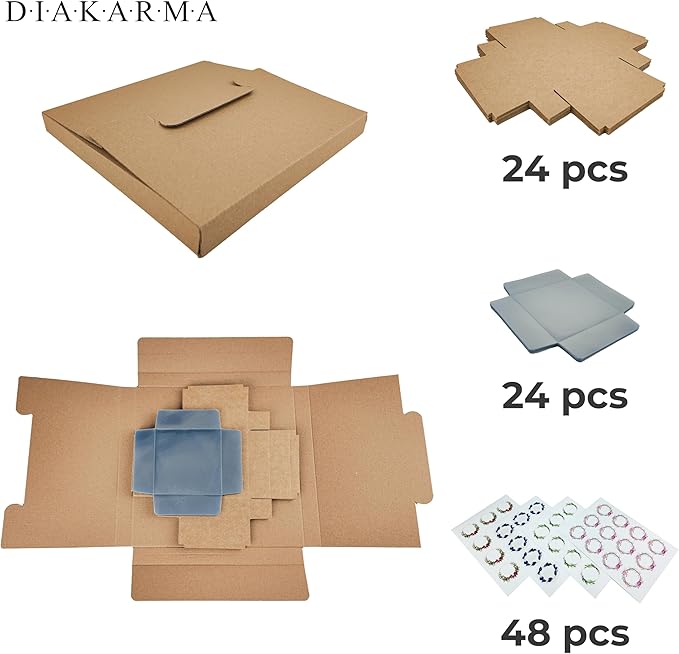 Diakarma Gift Boxes with Clear Cover, Bakery Treat Boxes for Small Cakes, Cookies, Desserts, Donuts, Pastries, Gifts, and Party Favors – Durable & Elegant (24 Pieces Brown Kraft, 4"x4"x1.2")