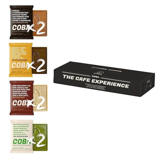 COBA Caffeinated Coffee Chocolate [1 Bar = 1 Espresso] - Energy Boost, Portable, All Natural Caffeine for Gym, Travel, Daily Use - Gluten Free, Non GMO (8 Pack, Sampler)