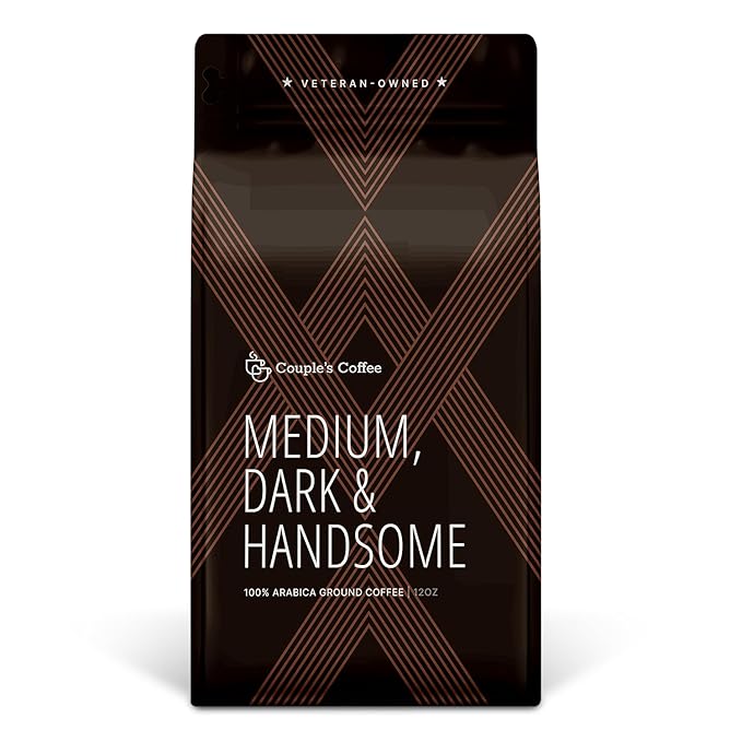 Couple’s Coffee Ground Coffee | Smooth Medium Dark Roast Blend | Gives Back to Military Families | Medium Dark and Handsome | Made with 100% Arabica Beans | 12oz
