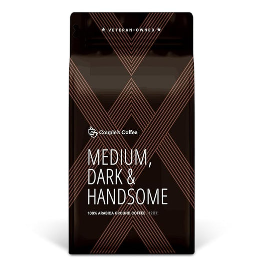 Couple’s Coffee Ground Coffee | Smooth Medium Dark Roast Blend | Gives Back to Military Families | Medium Dark and Handsome | Made with 100% Arabica Beans | 12oz