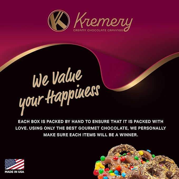 KREMERY Creamy Chocolate Cravings - Valentines Day Chocolate Covered Pretzel Twists Gift Basket, in Confetti Tower (12 Pretzels, Assorted Sweet Toppings) Sweet Treats Food Arrangement, Kosher