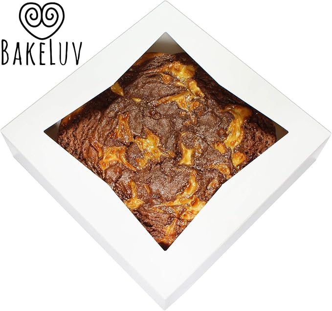 BAKELUV Pie Boxes 10x10x2.5 Inch | White / 25 pcs/Auto-Popup | Bakery/Pastry/Treats/Cookies/Cheesecake/Cake/Muffins/Donuts