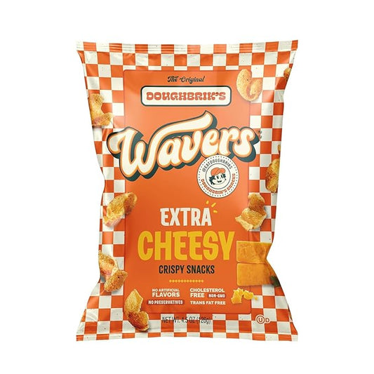 WAVERS by Doughbrik's Snacks, Extra Cheesy Flavor 4.5 oz Bag, Crispy Crunchy Texture Perfect Anytime Snack Made in the USA (1-Pack)