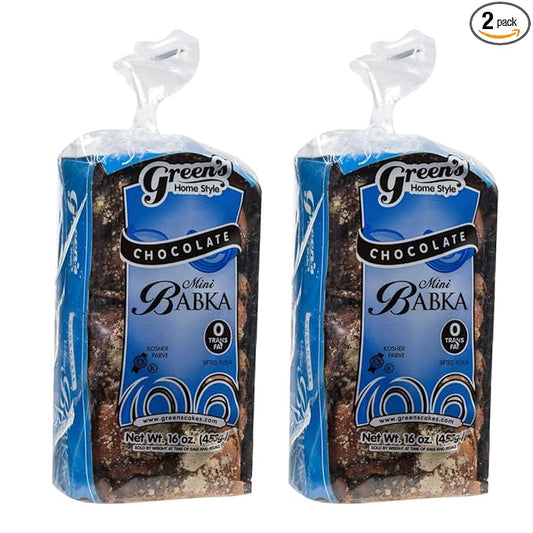 Green's Bakery Mini Chocolate Babka Cakes, 2 Pack 16 oz. Fresh Fresh and Delicious, OK Certified Kosher and Pareve Babka Bread, Dairy Free and Nut Free