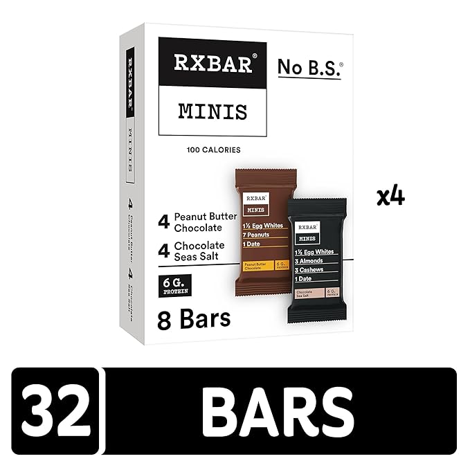 RXBAR Minis Protein Bars, 6g Protein, Gluten Free Snacks, Variety Pack (4 Boxes, 32 Count)