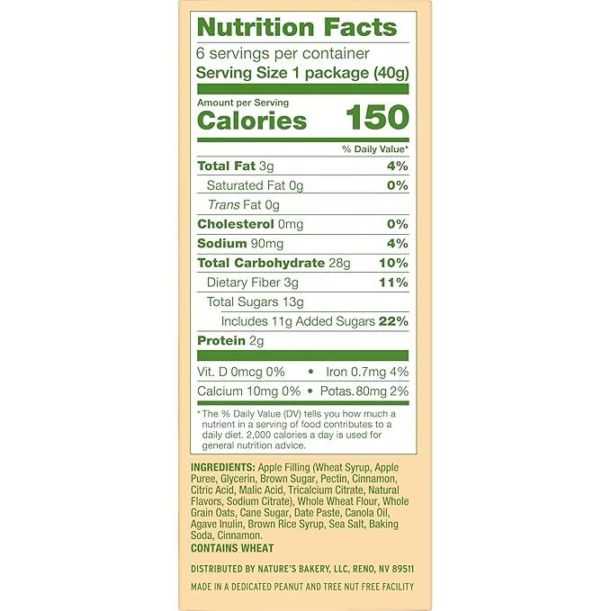 Nature's Bakery Oatmeal Crumble Apple Bars, 1.41 Oz, 6 Ct