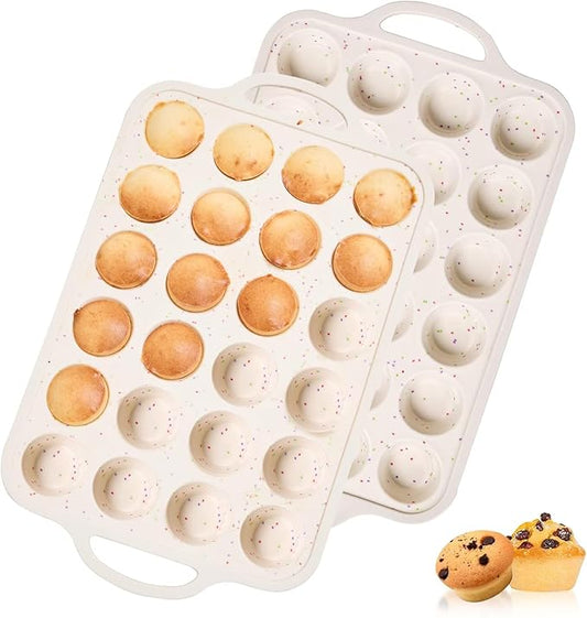 Biubumtu 2 Pack Silicone Muffin Pan, 24-Cup Silicone Cupcake Pan With Reinforced Stainless Steel Frame Inside, Nonstick Baking Cupcake Molds for Baking, Confetti
