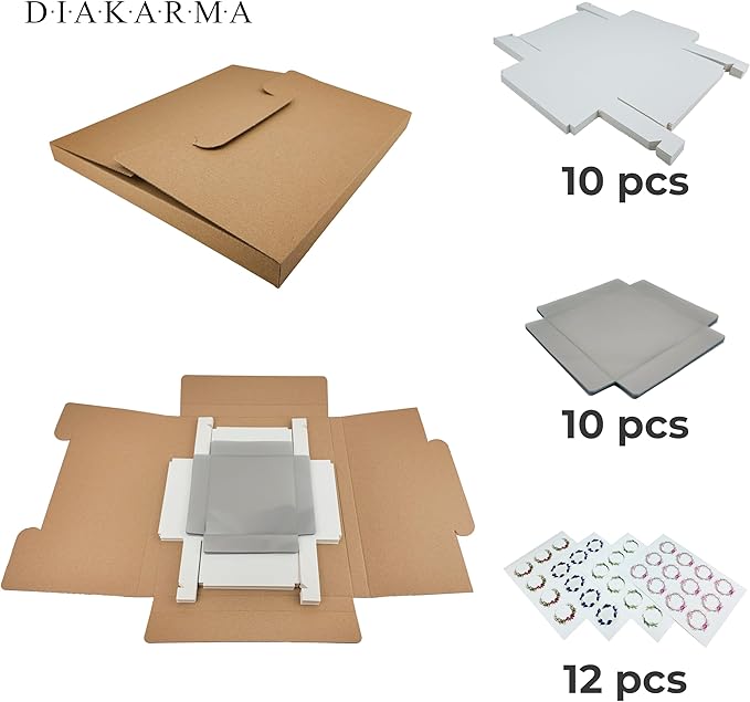 Diakarma Gift Boxes with Clear Cover, Bakery Treat Boxes for Small Cakes, Cookies, Desserts, Donuts, Pastries, Gifts, and Party Favors – Durable & Elegant (10 Pieces White Kraft, 6"x6"x1.2")