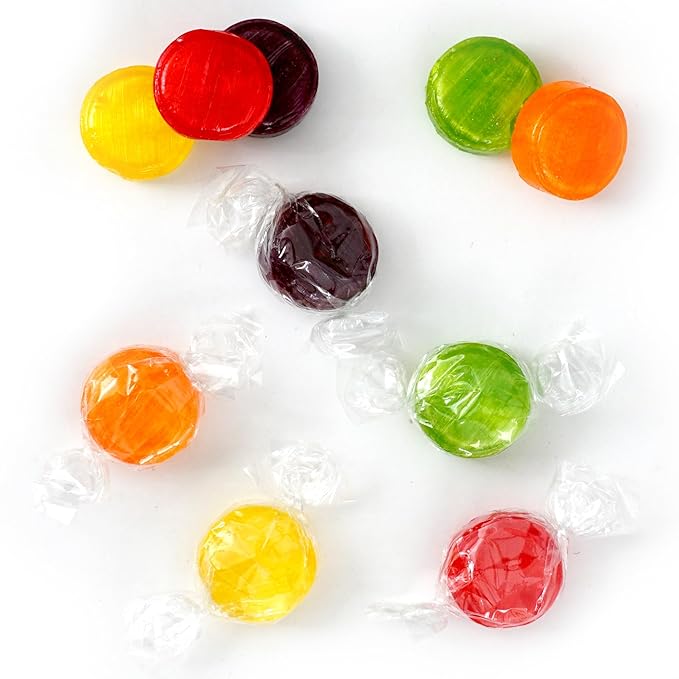 Assorted Fruit Hard Candy, 5 Pound Bulk Candy (Approx. 375 pcs.), Individually Wrapped Hard Candy, Fruit Discs Candy, The Hampton Popcorn & Candy Company