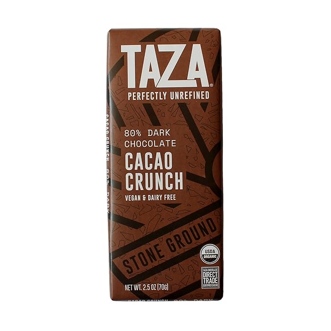 Taza Chocolate Organic Amaze Bar 80% Stone Ground, Cacao Crunch, 2.5 Ounce (10 Count), Vegan