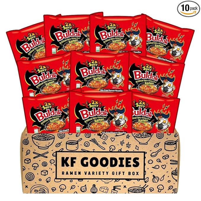KF GOODIES Korean Ramen Variety Pack Gift Box (10 Count) – Spicy Buldak Noodle Assortment for Birthdays, College Care Packages, Office Snacks, and Gift Baskets