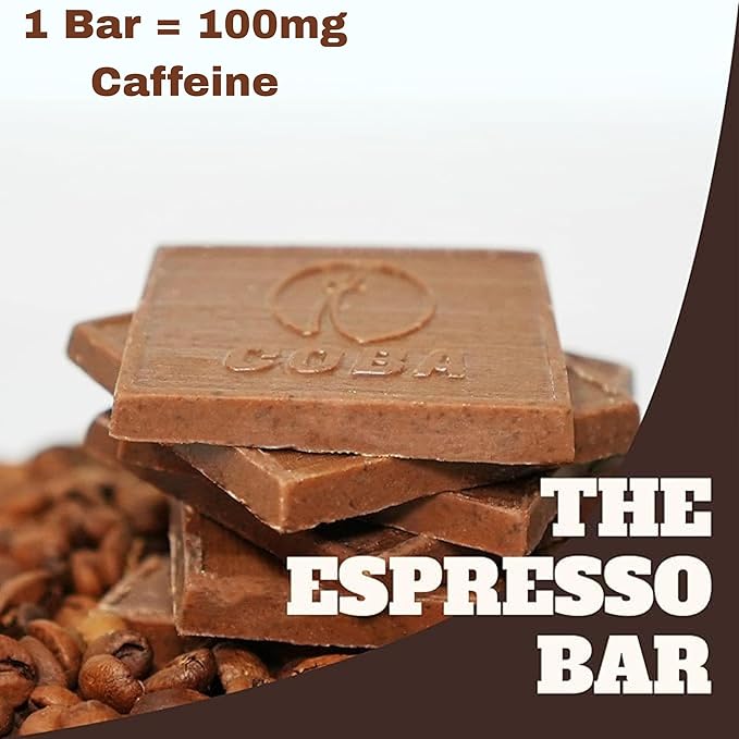 COBA Caffeinated Coffee Chocolate [1 Bar = 1 Espresso] - Energy Boost, Portable, All Natural Caffeine for Gym, Travel, Daily Use - Gluten Free, Non GMO (8 Pack, Espresso)