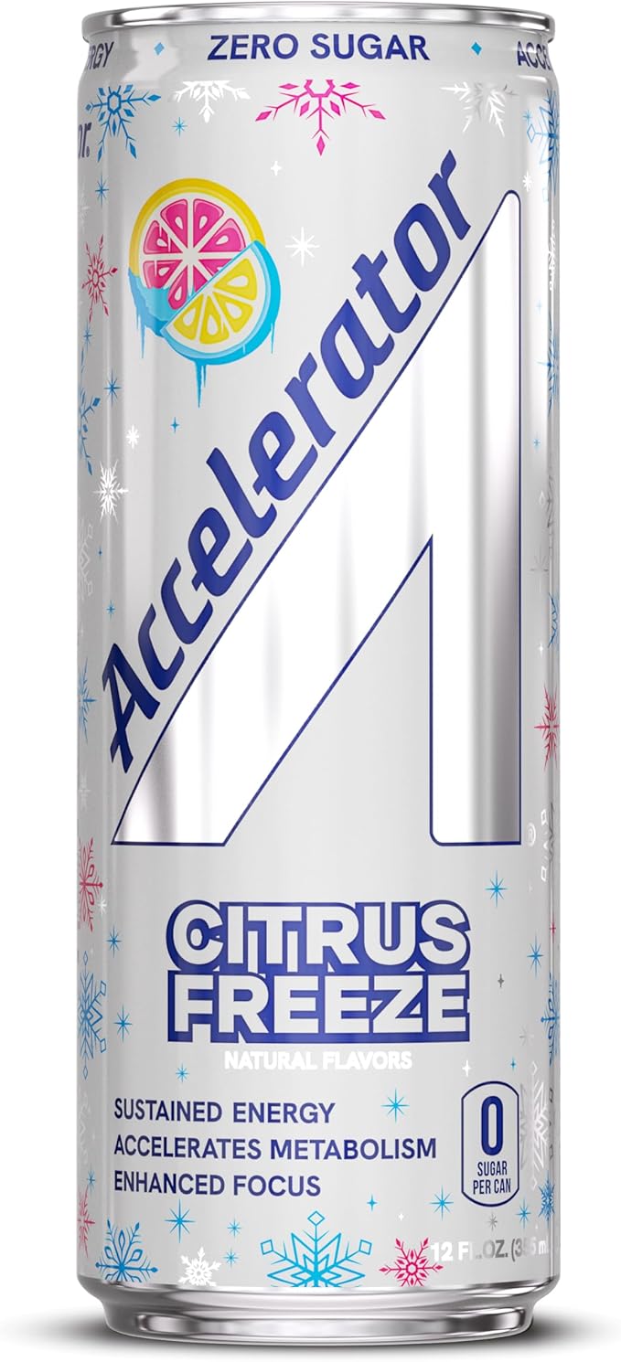 Accelerator Energy Drink, Citrus Freeze 12oz can (12 pack), Zero Sugar, Sustained Energy from 100% Natural Caffeine (200mg from Green Coffee Bean & Green Tea extract)