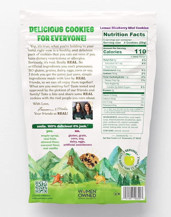 REAL Lemon Blueberry Mini Cookie Poppers – Bite-sized Gluten Free Semi Soft Baked Cookies – Dairy Free, Vegan, Kosher, Paleo – Delicious Mini Lemon Blueberry Cookies (4.5 oz, 2 Pack)