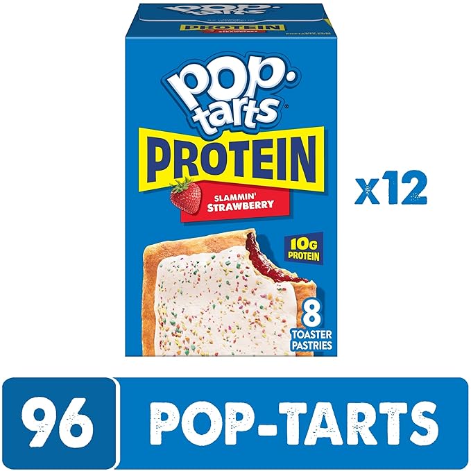 Pop-Tarts Protein Toaster Pastries, 10g Protein, Slammin' Strawberry (96 Pop-Tarts)