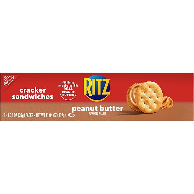 RITZ Peanut Butter Sandwich Crackers, Lunch Snacks, 48 Snack Packs (6 Boxes, 6 Crackers Per Pack)