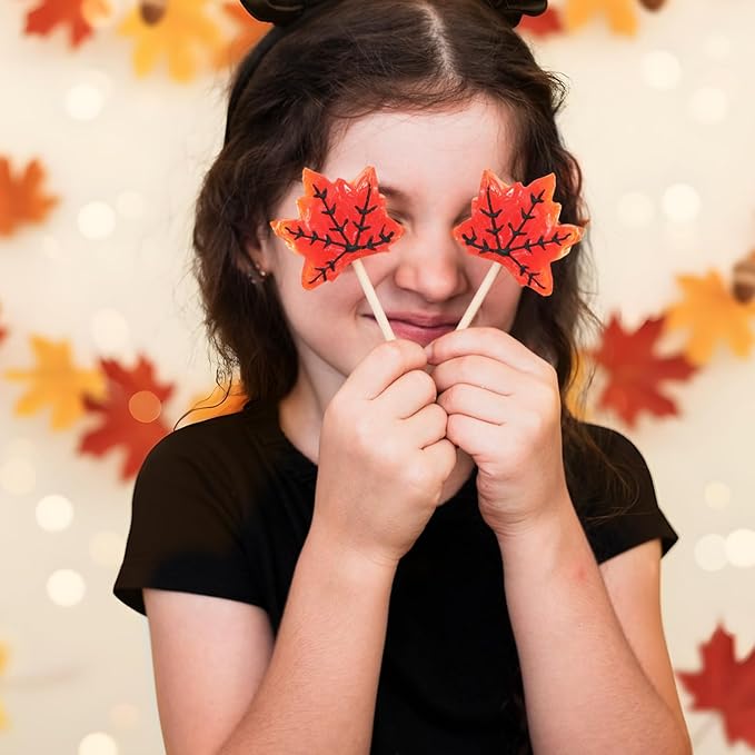Maple Leaf Lollipops, 24 Pieces of Fall Candy Individually Wrapped, Perfect Fall Candy Favors for the Holidays, Autumn Parties, Cozy Fall Gatherings and Fall Celebrations