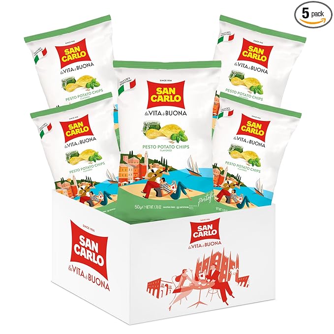 San Carlo Multi Pack 5X Pesto n°1 Italian Potato Chips - 150gr - for Snacking Bliss