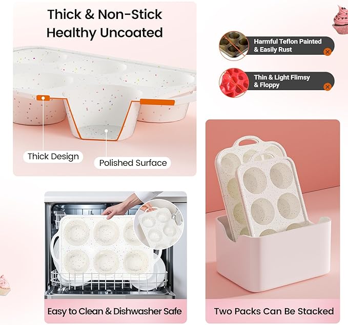 Fimary Silicone Jumbo Muffin Pan with Metal Frame, Non Stick Food Grade Silicone Large Muffin Pan Set of 2, with Handles 6 Cup,BPA-Free and Dishwasher Safe, Jumbo Cupcake Pans
