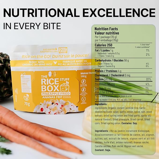 The Rice Stuff Box - Pineapple Fried Instant Rice Meals, Organic Jasmine, NON-GMO, Gluten-Free, Vegan, Dairy-Free (Pack of 6)